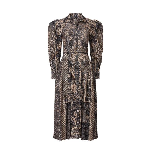 Ulla Johnson Lucinda Sculptured-Sleeve Printed Midi Dress‎ Size 10